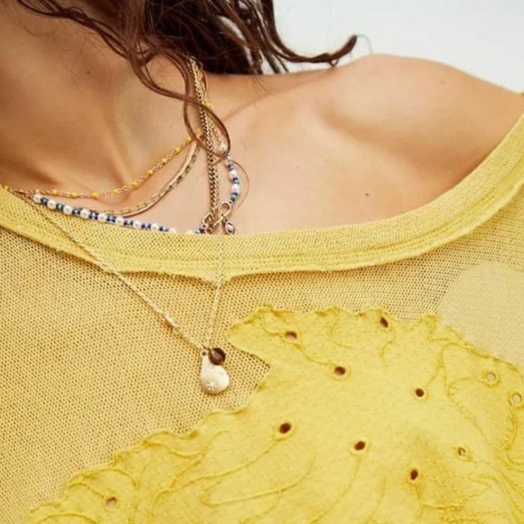 Free people - Palm Tree Dreams Tee Eyelet Oversized Yellow Gauzy Tunic - Small - Picture 3 of 12